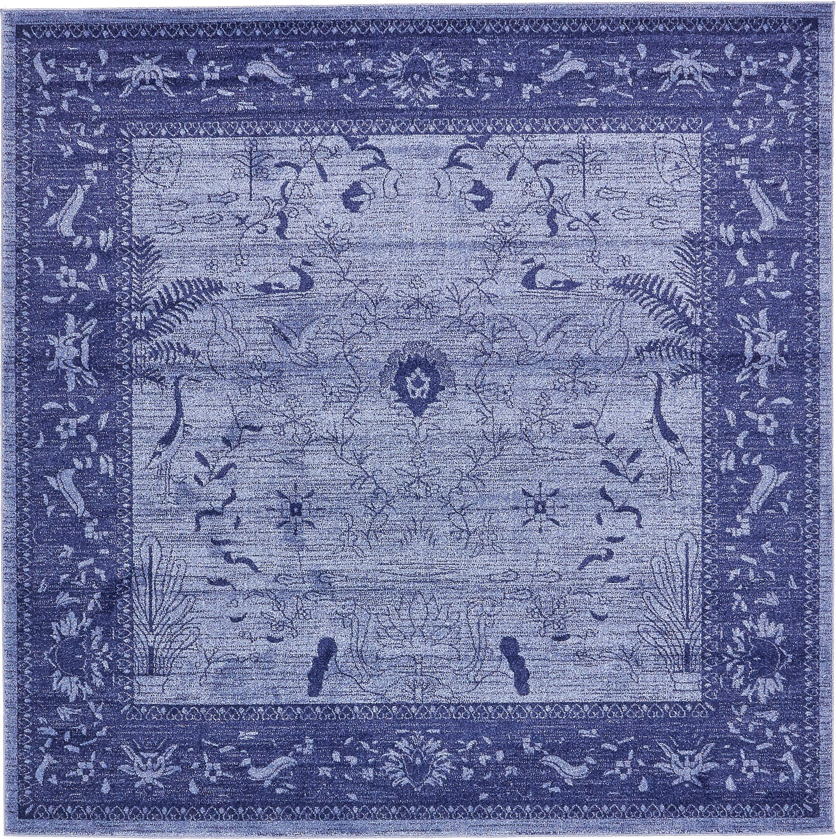 Unique Loom La Jolla Collection Area Rug - Floral (8' Square Blue/Navy Blue)